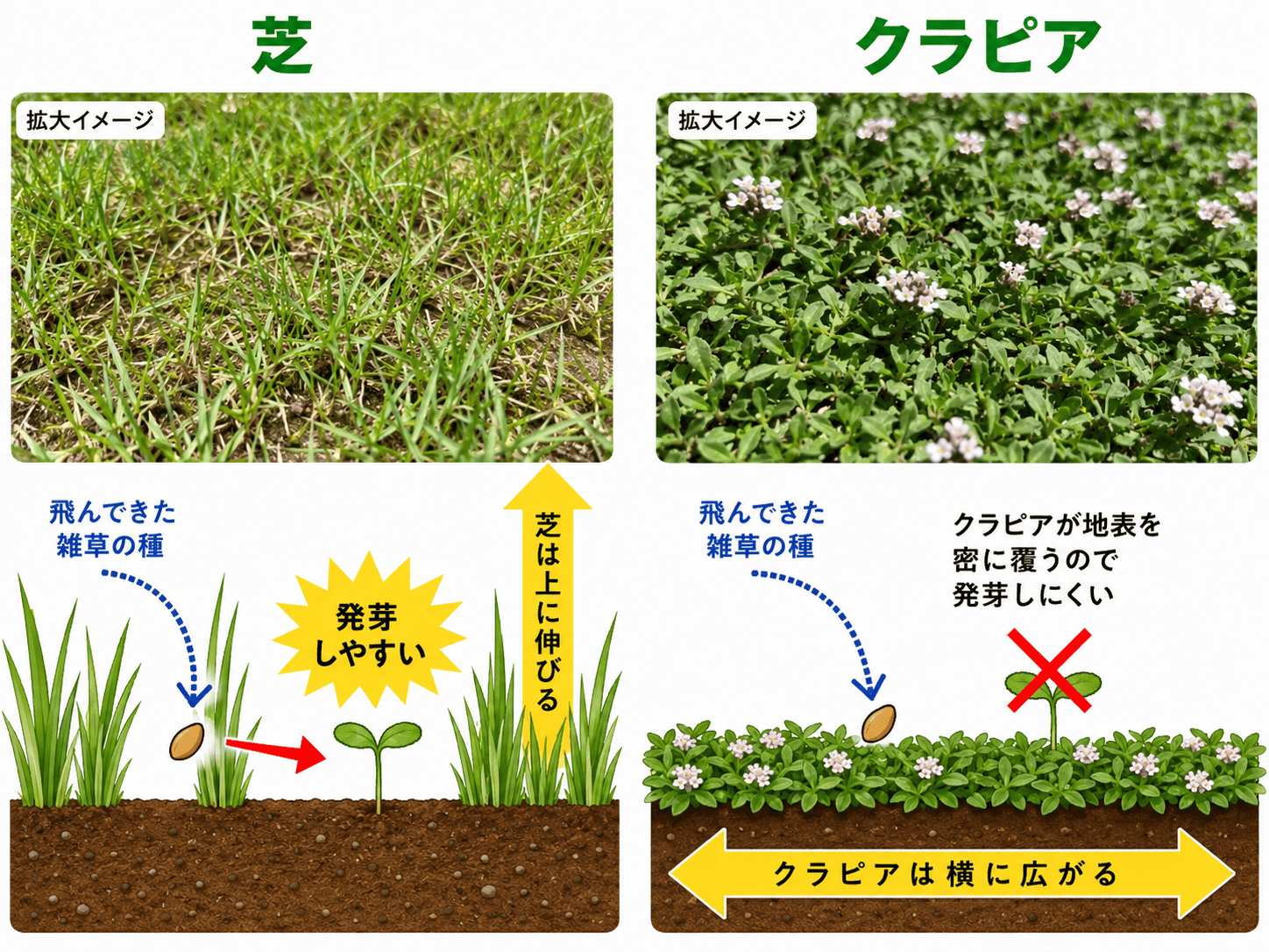 クラピアと芝生の違い