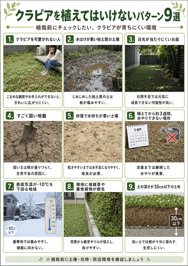 クラピアの植えてはいけないパターン9つ